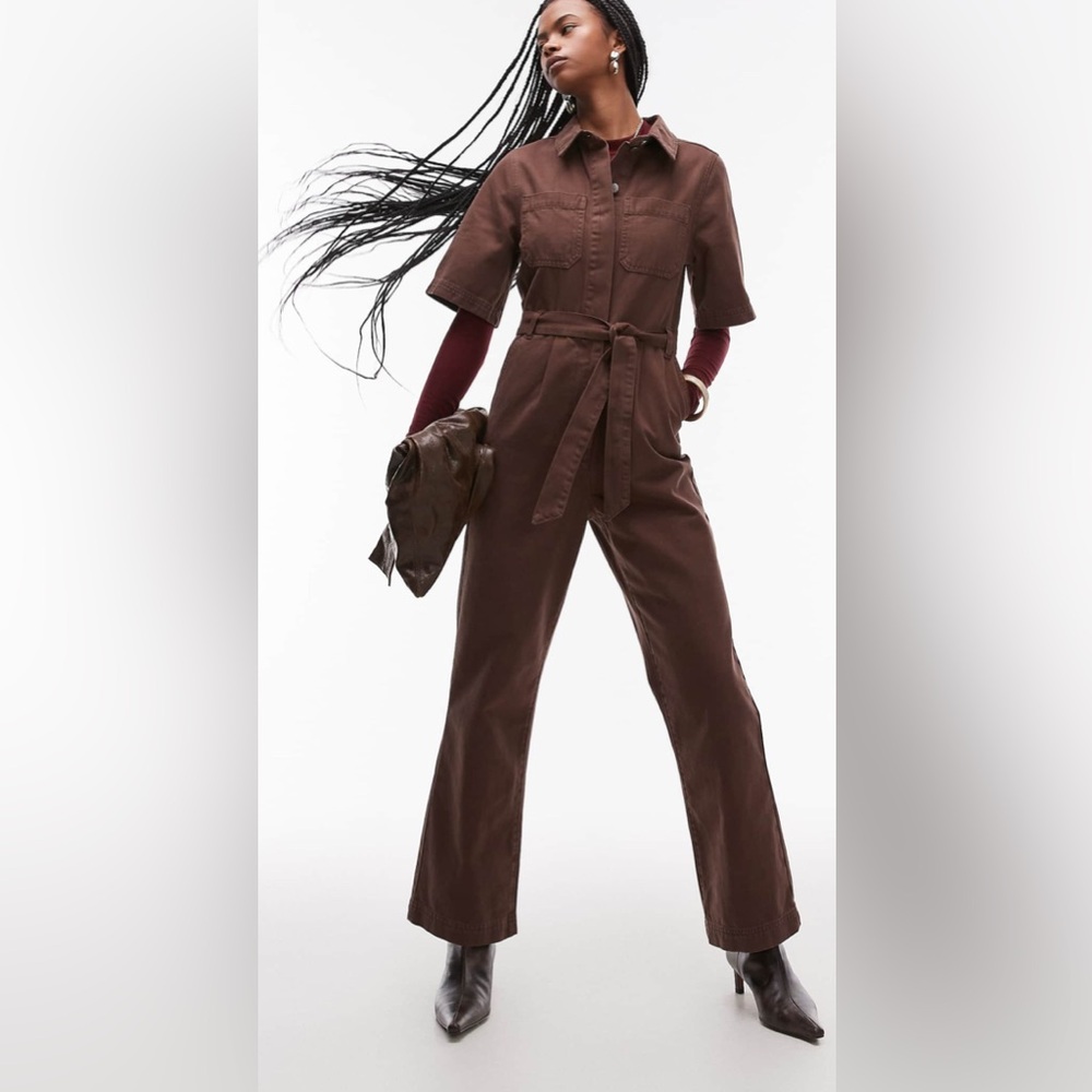 Topshop short sleeve jumpsuit in bronze
